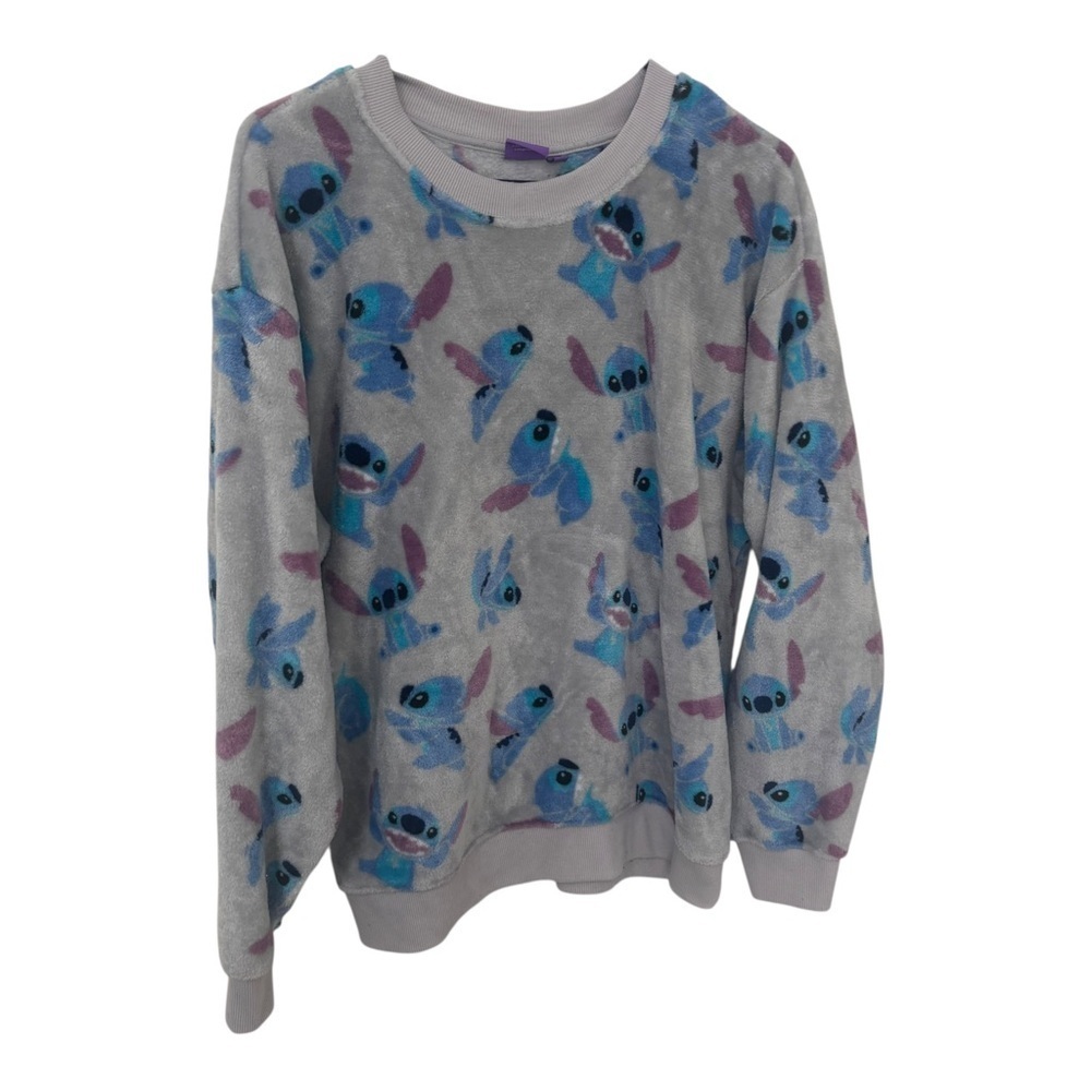 Disney lilo and stitch “stitch” fuzzy gray crew neck sweater XL